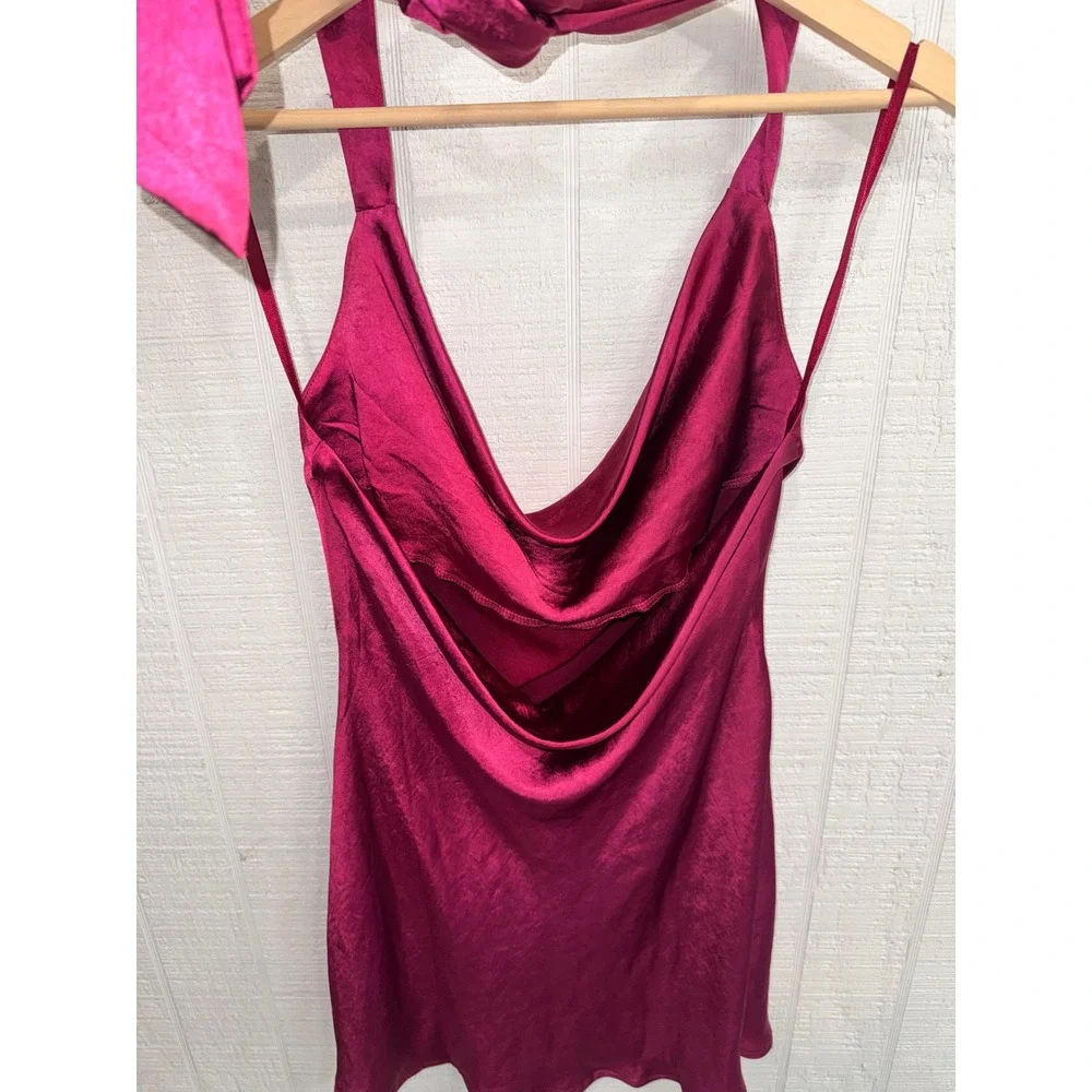 Hello Molly Mini Dress Womens Fuchsia Satin Cowl Neck Open Back 63258B04 Size M